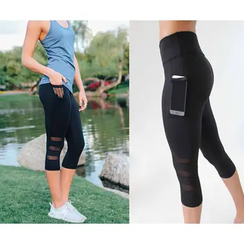 

Women Mesh High Waist Pocket Leggings Summer Female Pants Plus Size
