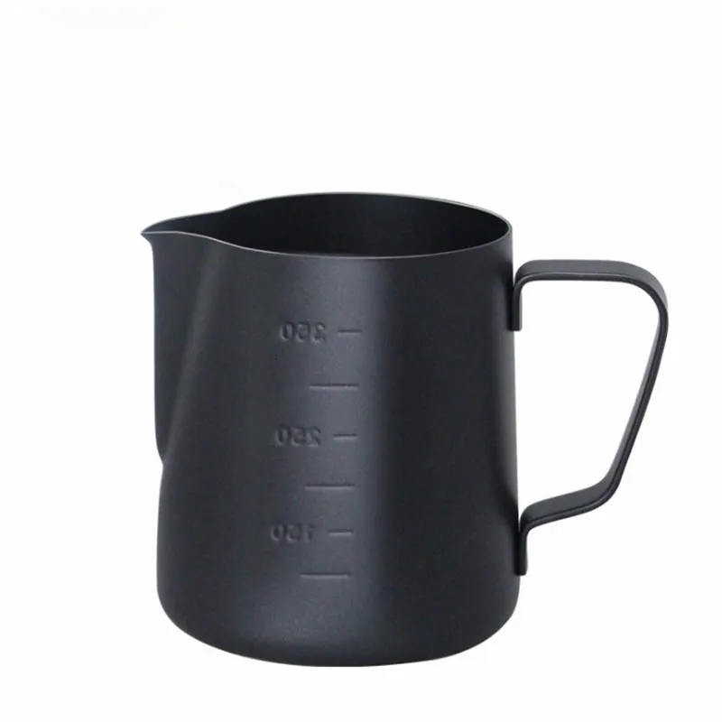 Толще SUS 304 нержавеющая сталь кофе кувшин бариста шестерни латте арт 600 мл кофе вспенивание молока кофе кувшин - Цвет: Teflon Black Scale