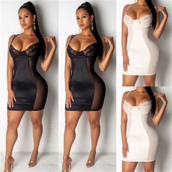 

Summer Women Solid Color Lace Bandage Sleeveless Evening Party Club Short Mini Dress Plus Size M L XL 2XL 3XL