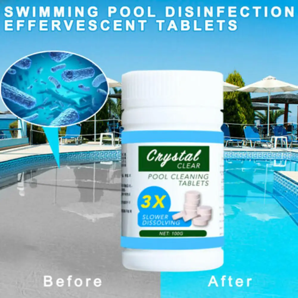 2PCS Swimming pool cleaning film Pool Cleaning Tablet Effectively Guard Against Bacteria Blgae And Other Organism 100g@25