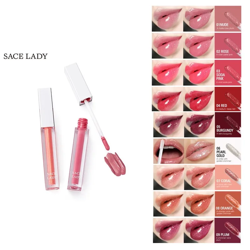 

SACE LADY High Shine Lip Lacquer Makeup Smooth Buildable Mirror Surface Glitter Lip Gloss Moisturizing Liquid Lipstick TSLM2