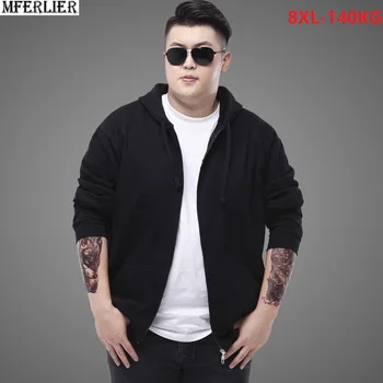 

winter men Hoodies Sweatshirt fleece hooded 8XL black plus large size big 5XL 6XL 7XL zipper Sweatshirts coat simple 50 52 54 56