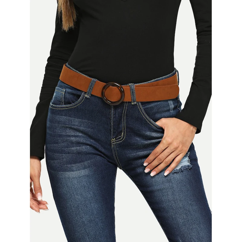 

Angry Snake Women's Belt Classical Suede belt Circle-Buckle Resin All-Match Brown Belt Fashion Top Grade Lady's Belt