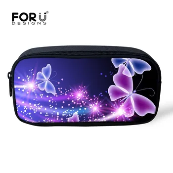 

FORUDESIGNS 3D Printing Makeup Bags Purple Butterfly Pattern Cute Cosmetics Pouchs For Travel Ladies Child Stationery Estuches