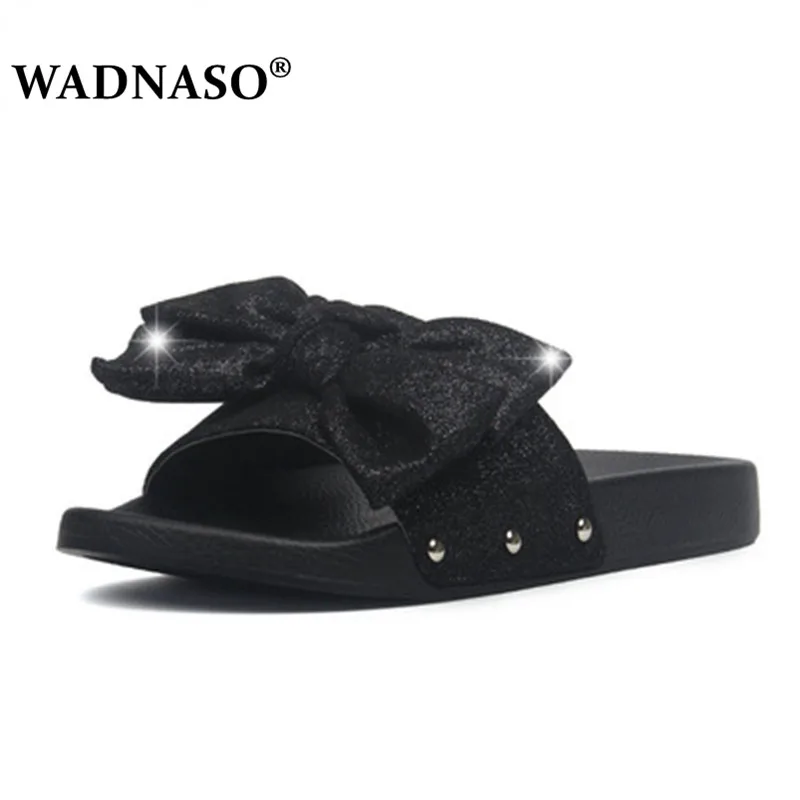 

WADNASO New 2019 Summer Style Women Bow Sandals Flats EVA Sole Slippers Casual Shoes Slides Flip Flop Size 35-40 Leopard black