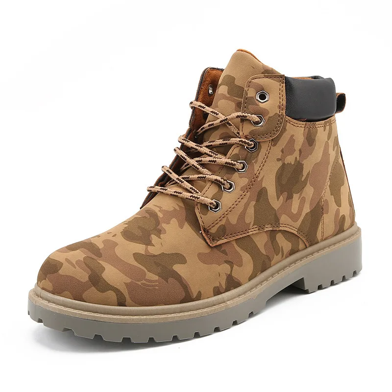

Fashion Leisure Camouflage Men Martin Boots Ankle Round Toe Low Punk Motorcycle Boots Sewing Spring Autumm Lace up Outdoor Shoes