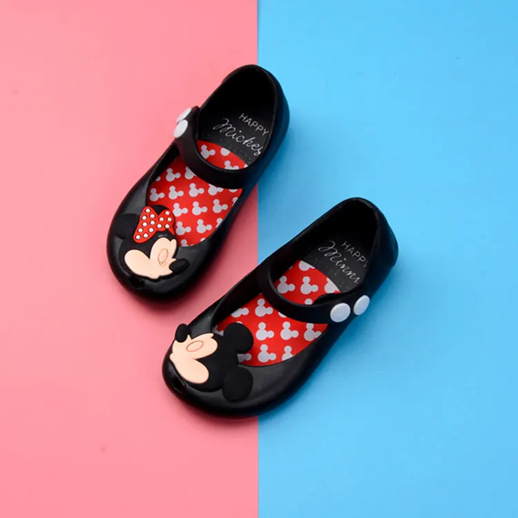 Сандалии для девочек; Melissa; Летняя обувь; Mini Twins mouse; Новинка; стильная детская обувь; пляжные сандалии; милые тапочки с ремешком с мышкой и заклепками - Цвет: black