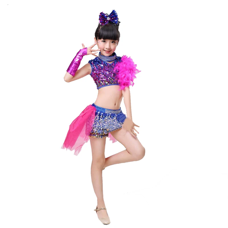 Songyuexia/современная детская Одежда для танцев для девочек, сценический танцевальный костюм с цветочным хвостом, топ и штаны, 110-150 см
