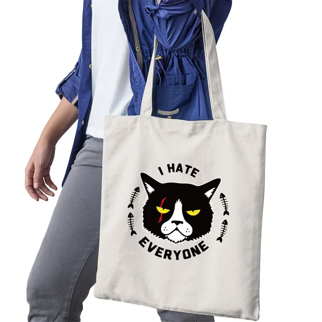 I Hate Everyone Tote Bags Depresses Cat Astronaut Cat Dabbing Dog Canvas Bags Fashion Shopping