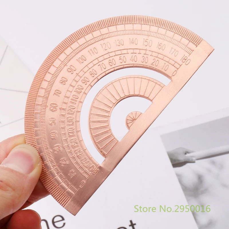 HELYZQ Retro Copper Protractor Ruler Semicircle Drawing Measurement Math Geometry Tool for Students Stationery 