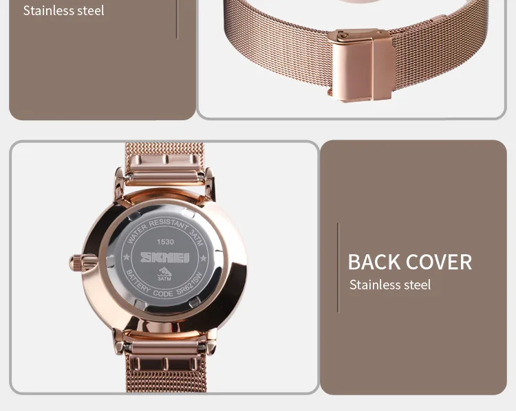 SKMEI 1530 Fashion Women Quartz Watch 3bar Waterproof Stainless Steel Watchband
