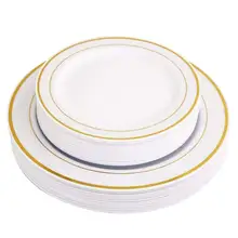 Золотые одноразовые пластиковые тарелки-золотые оправы для свадебной вечеринки, Премиум сверхпрочные обеденные тарелки салатные Plates-25pack