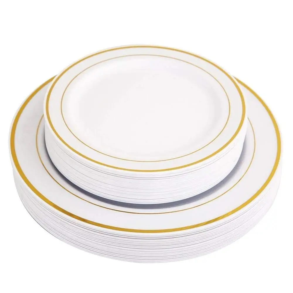 

Gold Disposable Plastic Plates- Gold Rim Wedding Party Plates,Premium Heavy Duty Dinner Plates Salad Plates-25pack