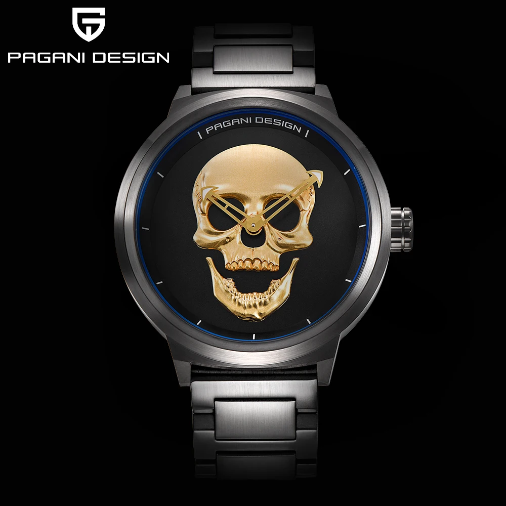 

PAGANI DESIGN Brand Punk 3D Skull Personality Retro Fashion Men's Watches Large Dial Design Waterproof Quartz Watch Dropshippin