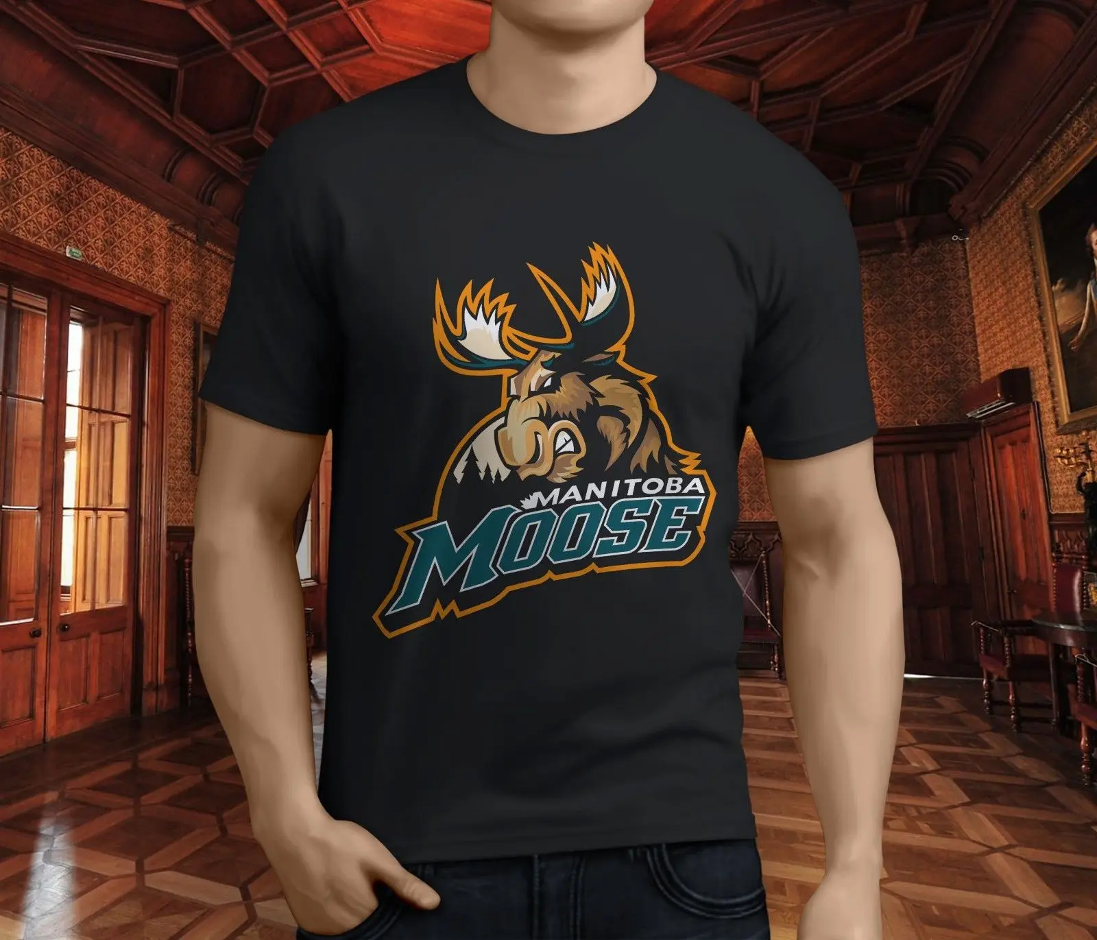 New Popular MANITOBA MOOSE AHL Throwback Style Men's Black T Shirt S