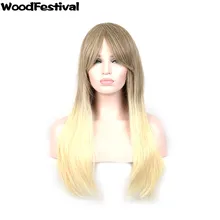 Женский парик из термостойкого синтетического волокна, коричневый, смешанный цвет, длинные парики для косплея с челкой