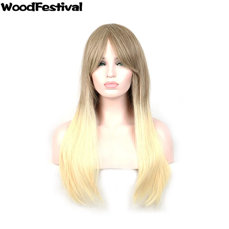 

WoodFestival straight hair wig 70 cm blonde brown wig long mixed color wigs women synthetic hair wigs heat resistant