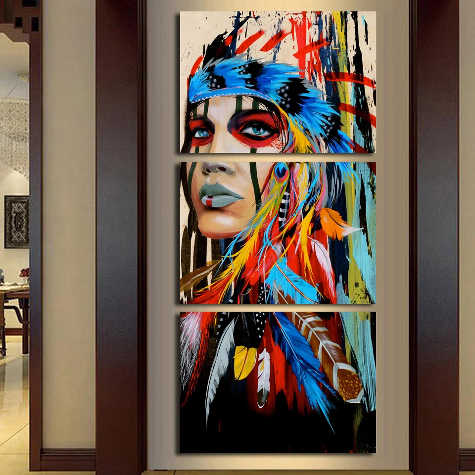 

3 Pieces/set HD printed native American Indian Canvas Painting Wall Art Pictures Prints on Canvas Home Decor Wall Poster Decor