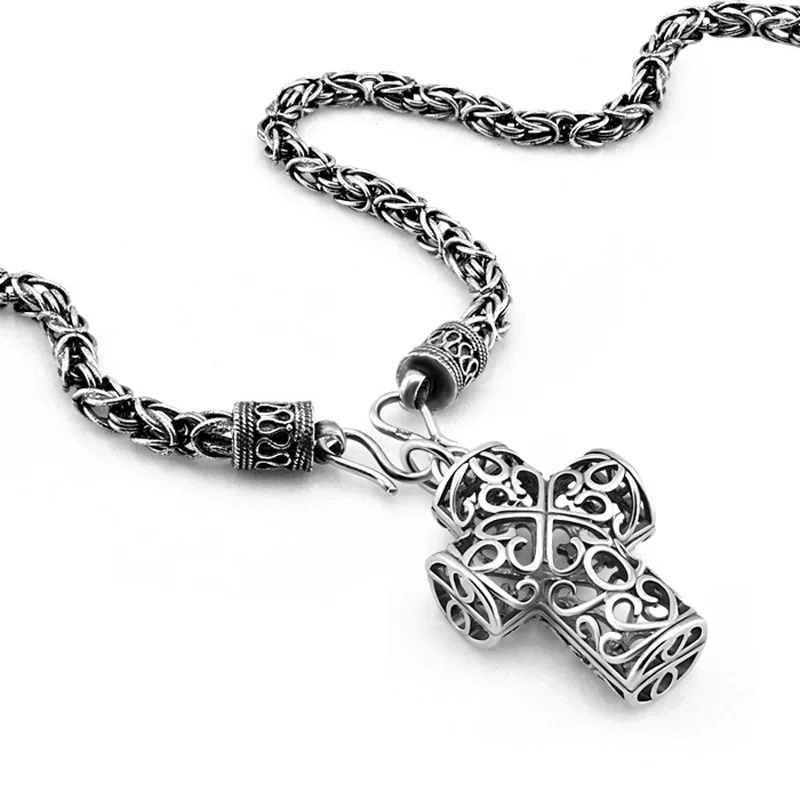 

Sterling silver cross pendant New hip hop rock style man necklace.6 mm66cm Thai silver necklace.Solid 925 silver jewelry for men