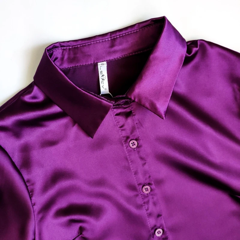 Stinlicher Satin Silk Shirt Women Autumn Long Sleeve Elegant Work Wear Tops Korean Fashion Purple Green Blue Blouse Shirt 6