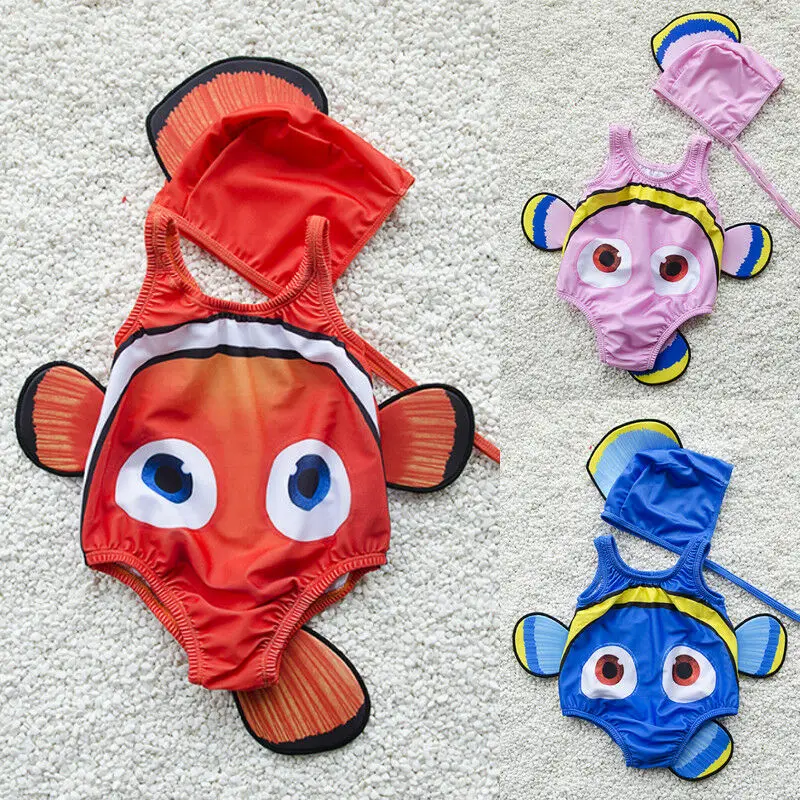 2 PCS Kids Baby Girl Swimsuit Set Badpak Goudvis Badmode Swimmable Kostuum + Zwemmen Hoed