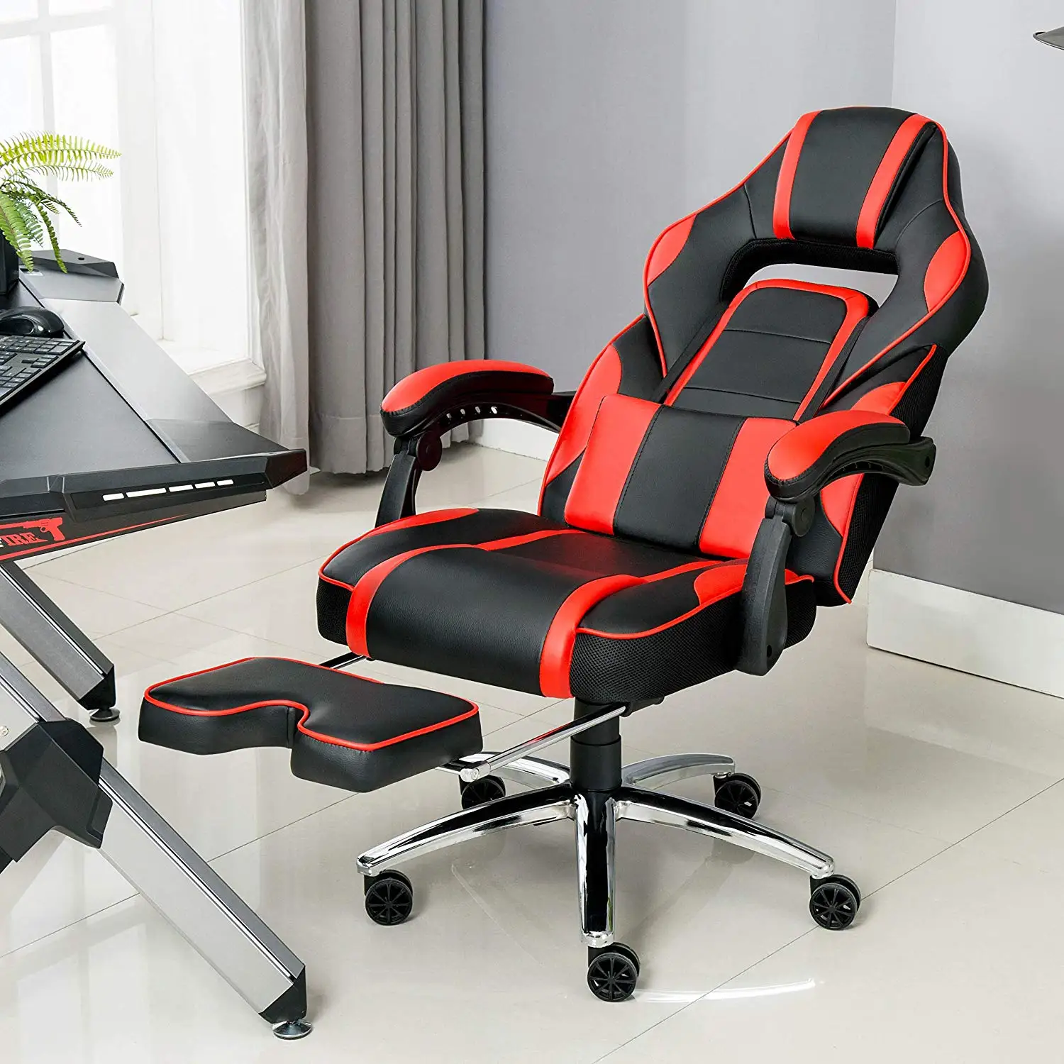  Executive chair Faux Leather Office Gaming Chair Thick Padded Extendable Racing Gaming Chair with F
