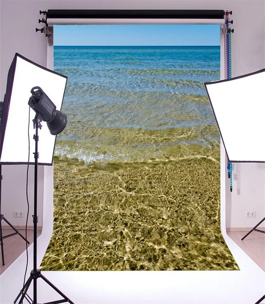 

Photography Backdrop Seaside Sea Surf on Pebble Beach Wave Horizon Blue Sky Nature Landscape Summer Travel Photo Background