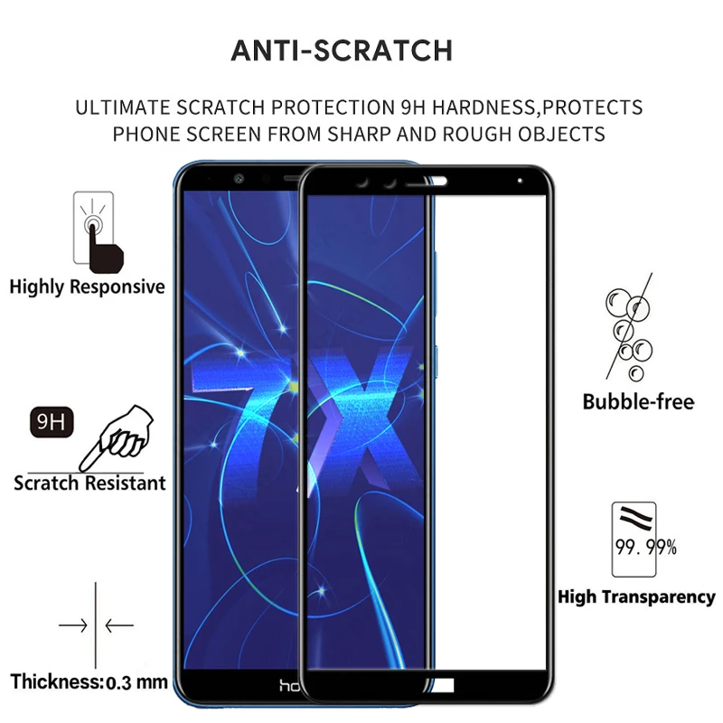 2 шт. 100% оригинальное закаленное стекло с полным покрытием для Huawei Honor 7X 9H Защитное