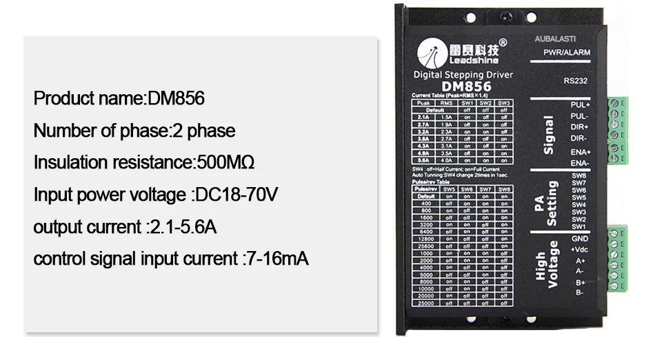 2-фазный шаговый мотор драйвер leadshine DM856 DC18-70v матч 86 последовательный(Национальная ассоциация владельцев электротехнических-34 мм мотор с помощью ЧПУ гравер и автомат для резки