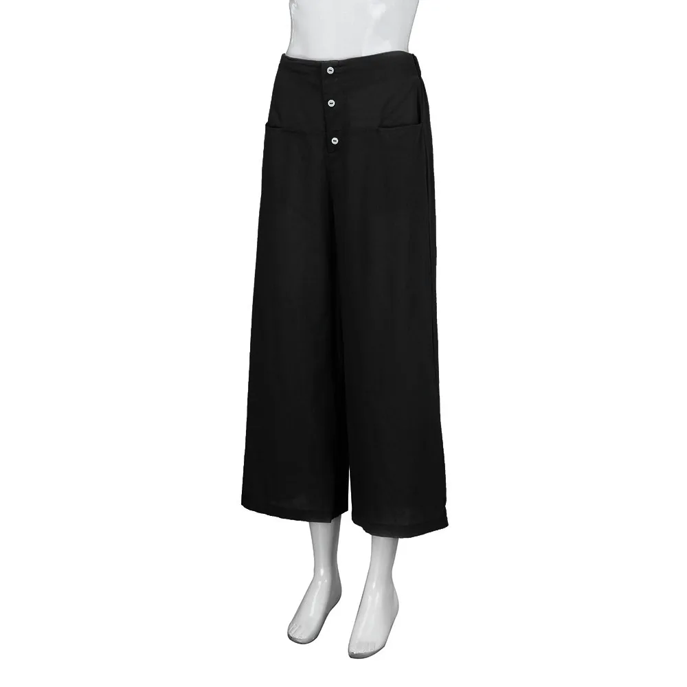 JAYCOSIN женские брюки палаццо с высокой талией, брюки с широкими штанинами из хлопка и льна, свободные штаны с карманами и фальшивыми молниями, полная длина