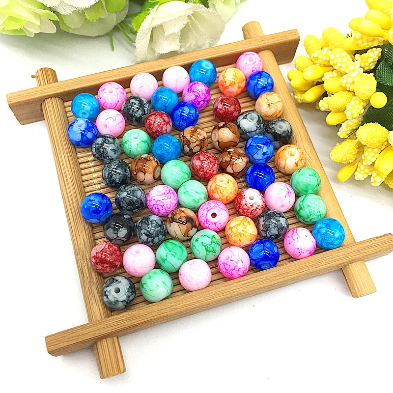 Wholesale 6 8 10 12mm Pattern Glass Bead Round Beads Jewelry Making