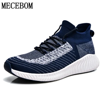

Men Casual Shoes New Mesh Weaving Sock Sneakers Male Breathable Lace-up Blue Men Shoes chaussure homme 39-44 1192m