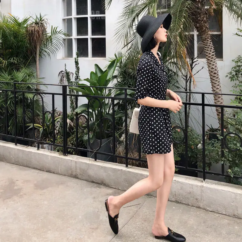 Шифоновый комбинезон для женщин в горошек Vestido Летний комбинезон Модная высокая Талия Тонкий v-образный вырез короткий рукав широкие шорты наряд f836
