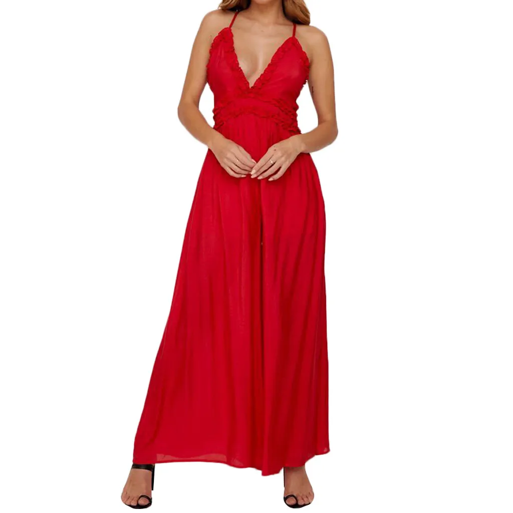2019 Summer Bohemian jumpsuit Women Sexy Fashion Sleeveless V Neck Solid Ruffle Loose Sling Playsuit Jumpsuit L413A 2019 Summer Bohemian jumpsuit Women Sexy Fashion Sleeveless V Neck Solid Ruffle Loose Sling Playsuit Jumpsuit L413A
