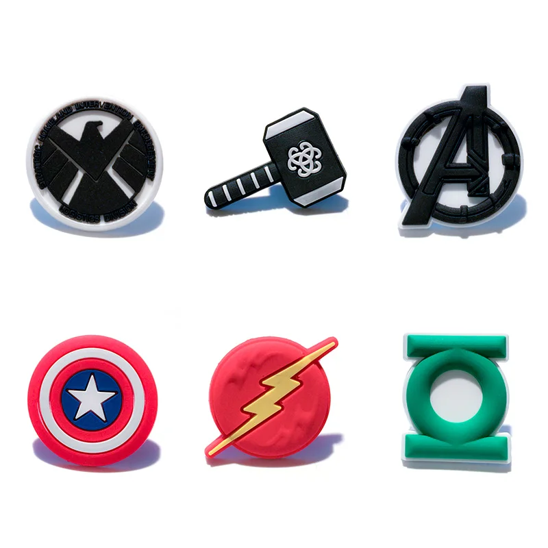 

12pcs/lot Marvel Avengers Weapon PVC Cartoon Icon Brooch Pins Badge Anime Pin Button Badges Pinbacks Backpack Clothes Hat Decor