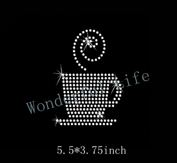 

Free shipping hot fix rhinestonemotif transfer design A grade Coffee Cup iron on transfer motif Do it yourself or t-shirt