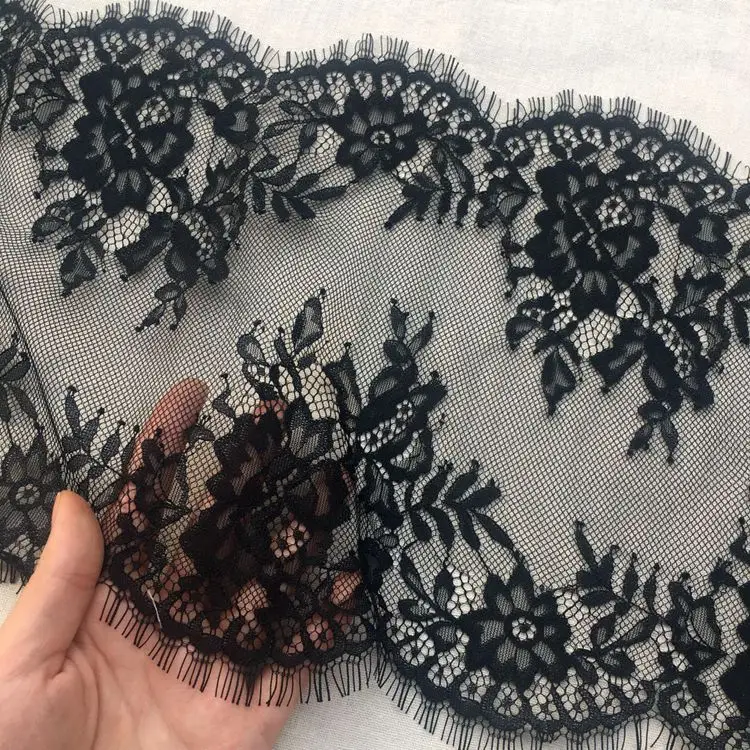 

6M/Lot Black White 24CM Nylon Clothes Eyelash Lace Fabric Soft Wedding Dress French Bilateral DIY Lash Trim Accessories