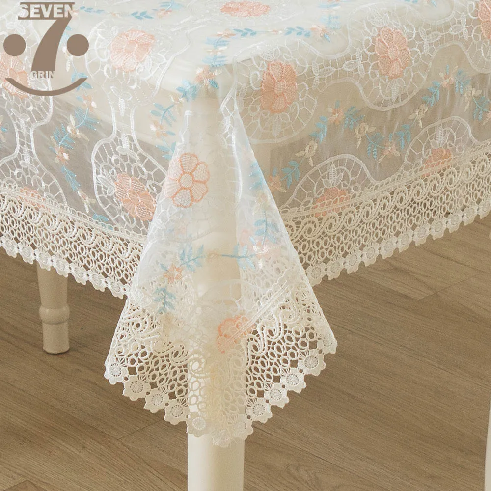 

Free Shipping Beige Color Modern Style Organza Embroidered Table Cloth