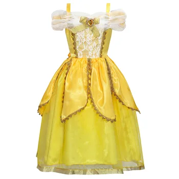 

Belle Princess Dress Baby Kids Fancy Party Christmas Costumes Shoulderless Yellow Beauty Beast Cosplay Dress For Children Girls