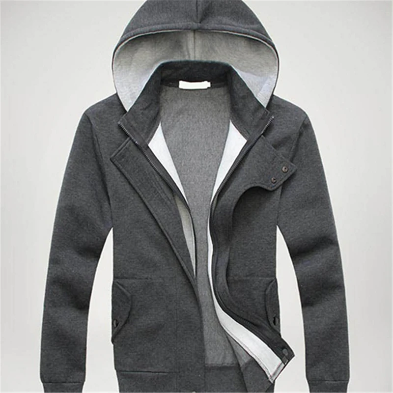 الرجال الموضة عارضة طويلة الأكمام ضئيلة سستة سترة مقنعين هوديي سترة معطف