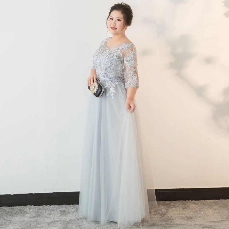 Janevini Light Gray Tulle Long Mother Of The Bride Dresses Plus