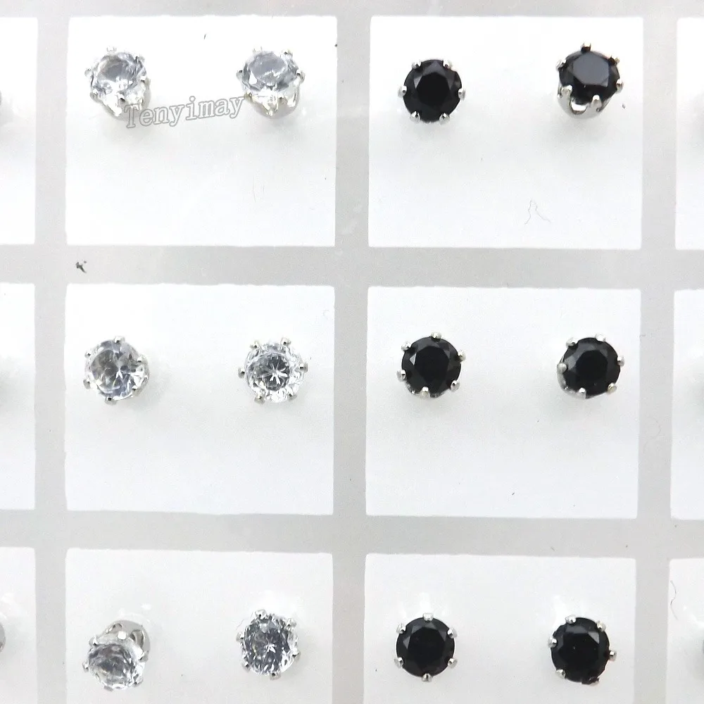 4 мм черные и круглые серьги цирконовые шпильки для продвижения 36 пар оптом