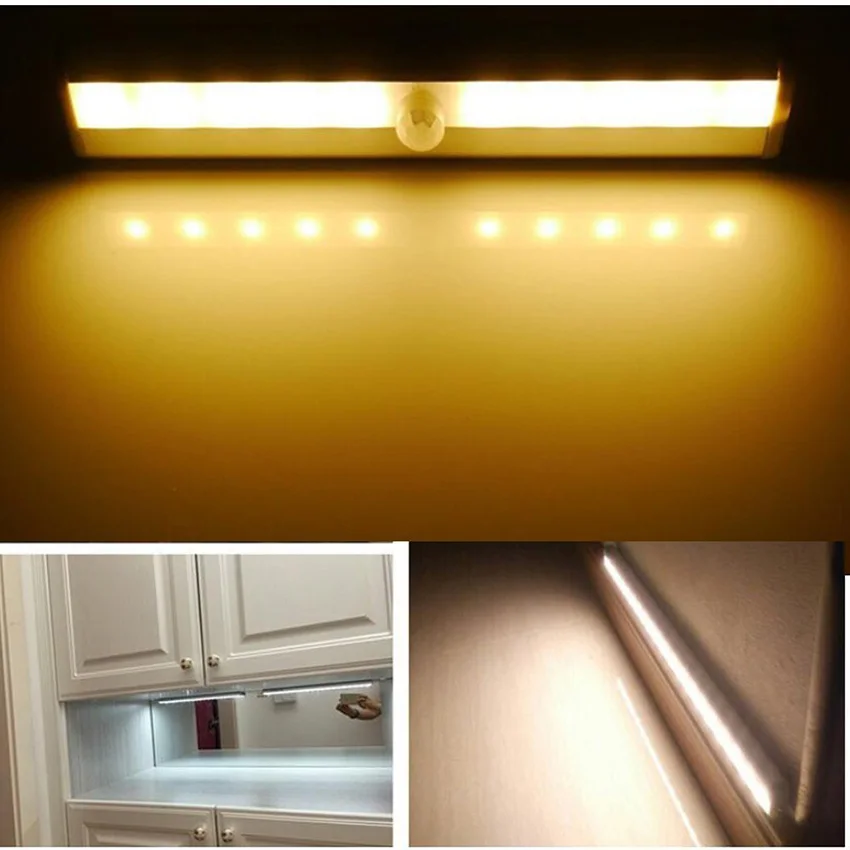 Портативный светодиодный Светодиодный под кабинет свет датчик движения шкаф настенный светильник жесткая полоса бар свет кухня шкаф аварийное ночное освещение