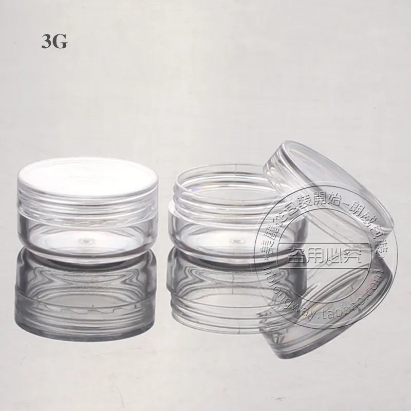 100PCS/LOT-3G Cream Jar,Clear Plastic Cosmetic Eye Shadow Cream Canister,Flat Angle Screw Caps,Empty Sample Nail Art Box self seal plastic ziplock bags retail 100pcs lot 16 24cm heat sealable flat zip lock clear poly packing pouch for charge storage