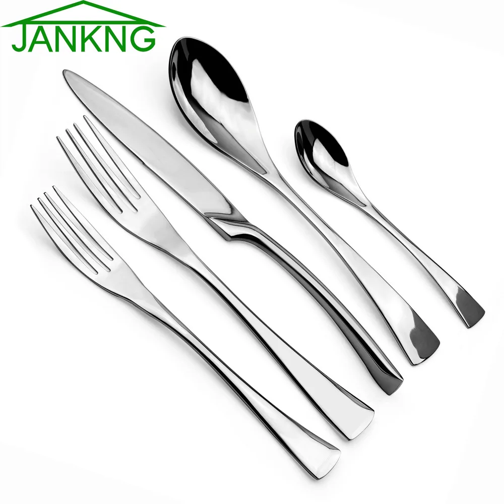 

JANKNG 5Pcs/Lot Stainless Steel Dinnerware Set Service for 1 Black / Rose Gold / Silver Cutlery Knife Fork Dessert Fork Teaspoon
