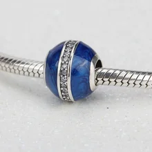 925 стерлингового серебра темно-синий эмаль и чистый Чешский хрусталь Шармы со стразами DIY Браслеты и ювелирные женские браслеты