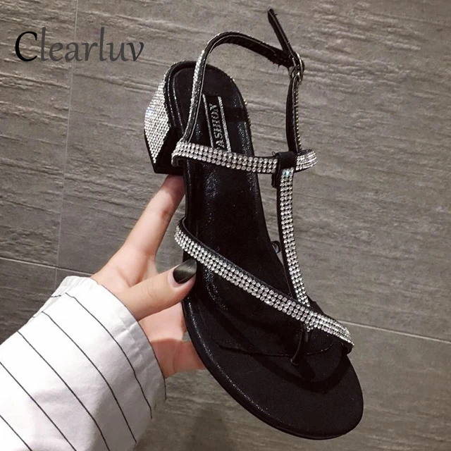 

Brand new bohemian toe rhinestone square with sandals women's dress with women's shoes sexy word T-shoe women C1306
