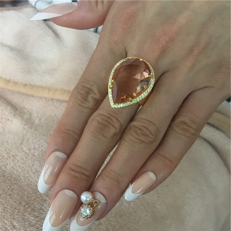 Vecalon, роскошное кольцо в форме капли воды, 925 пробы Серебряная груша, 8ct, кристалл, Cz, обещание, обручальные кольца для женщин, свадебные украшения