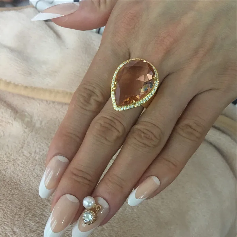 

Vecalon Luxury Water Drop Ring 925 sterling silver Pear 8ct Crystal Cz Promise Engagement Wedding rings for women Bridal Jewelry