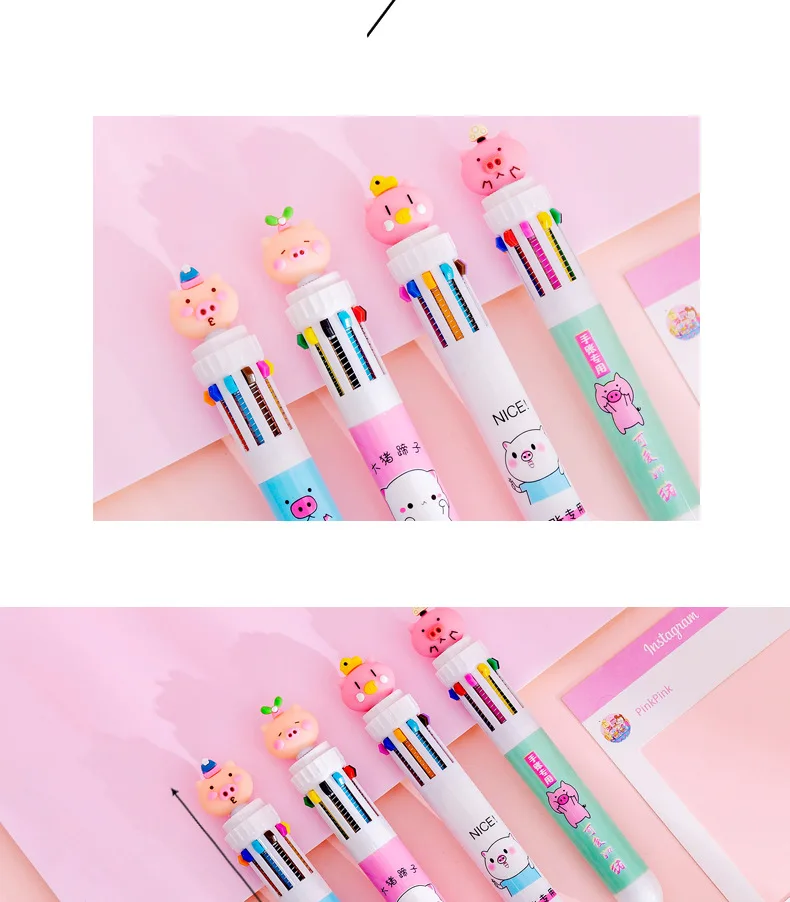 Корейская Девочка милая свинья 10 цветов пресс шариковые студенческие ручки маркер ручка многофункциональная цветная ручка